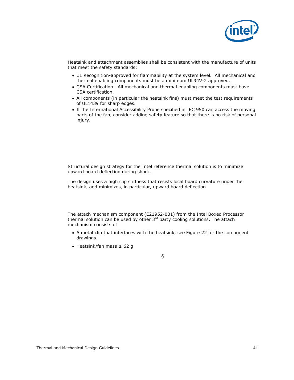 4 safety requirements, 5 reference attach mechanism, 1 structural design strategy | Safety requirements, Reference attach mechanism, Structural design strategy | Intel CELERON 200 User Manual | Page 41 / 53