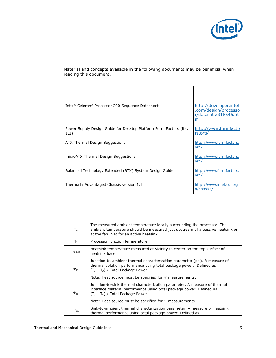 2 reference documents, 3 definition of terms, Reference documents | Definition of terms | Intel CELERON 200 User Manual | Page 9 / 53