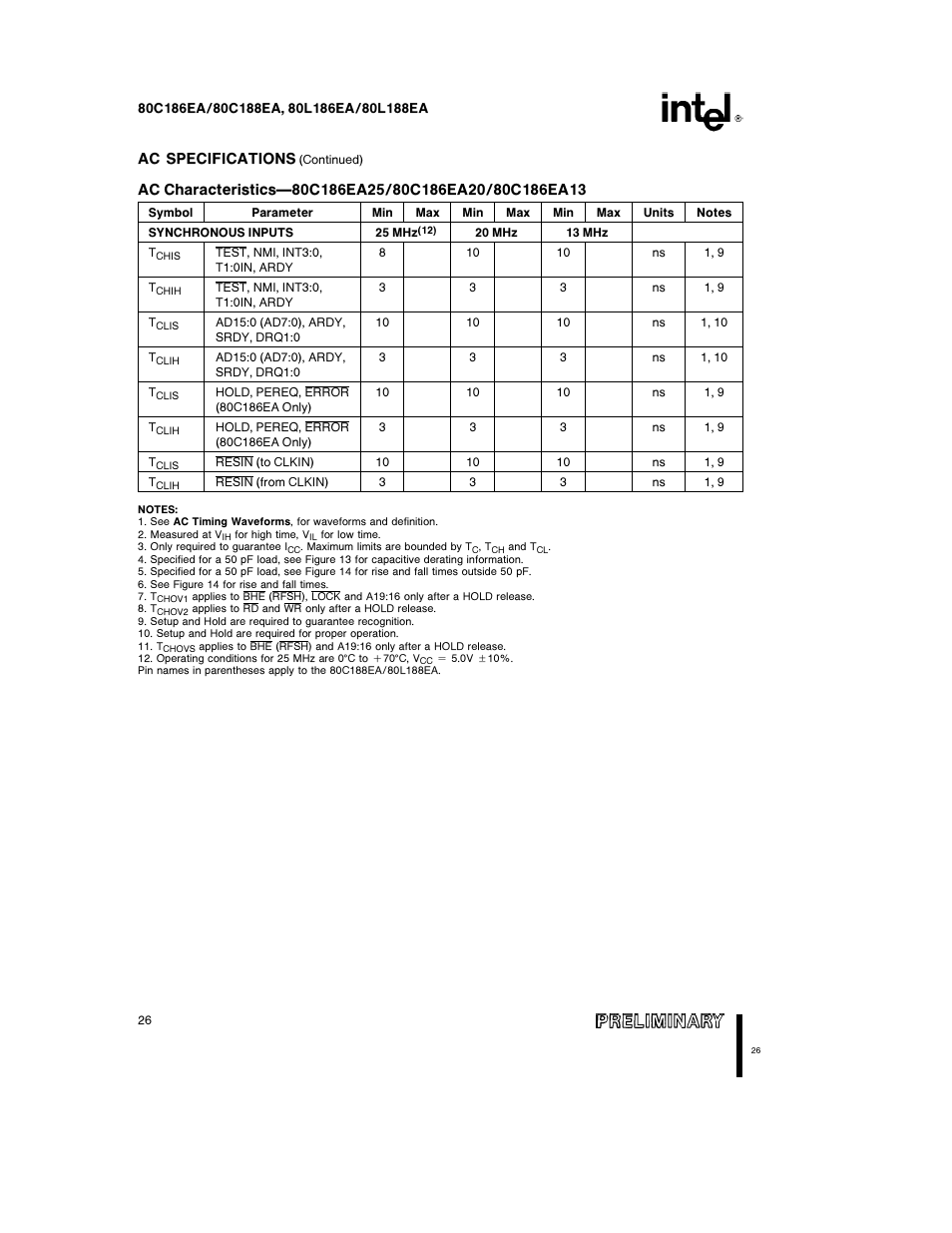 Ac specifications | Intel 80L186EA User Manual | Page 26 / 50