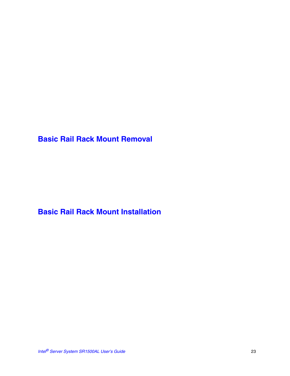 Basic rail rack mount removal, Basic rail rack mount installation | Intel SR1500AL User Manual | Page 45 / 180