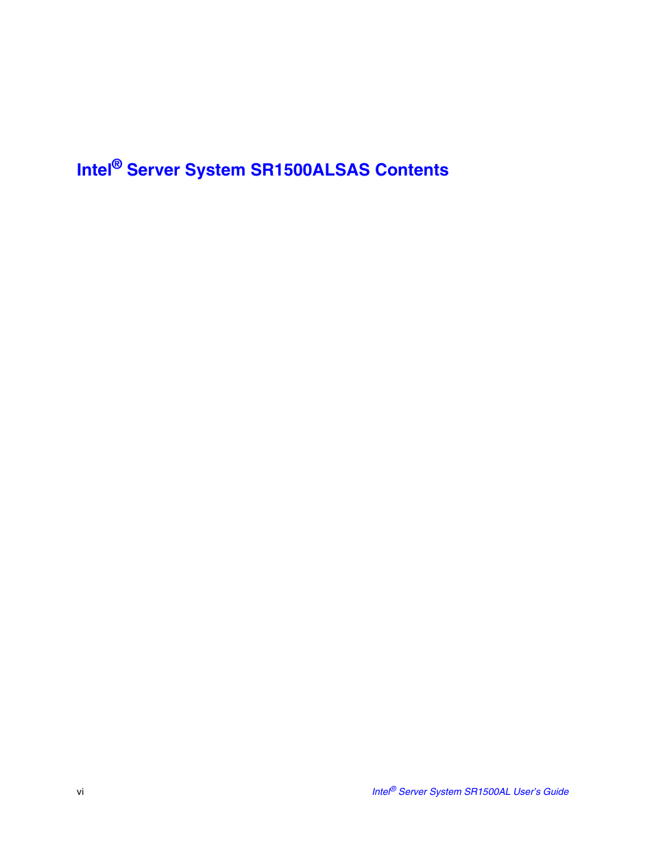 Intel, Server system sr1500alsas contents | Intel SR1500AL User Manual | Page 6 / 180