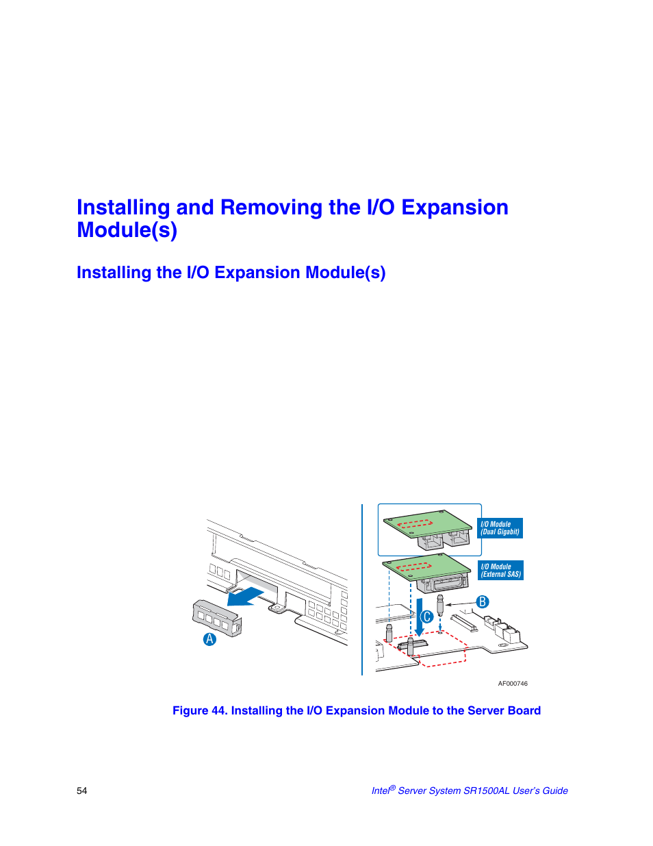 Installing the i/o expansion module(s) | Intel SR1500AL User Manual | Page 76 / 180