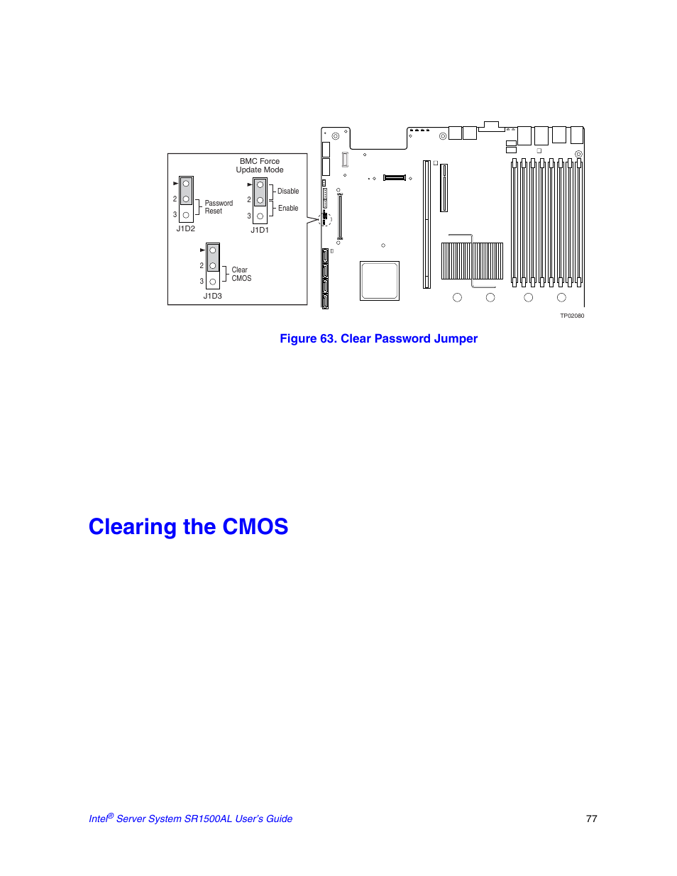 Clearing the cmos | Intel SR1500AL User Manual | Page 99 / 180