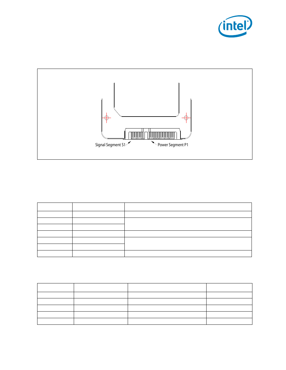 2 2.5” pin locations, Figure 7. layout of signal and power segment pins, 2 signal description table | Signal segment s1 power segment p1 | Intel SSDSA1MH080G1 User Manual | Page 17 / 28