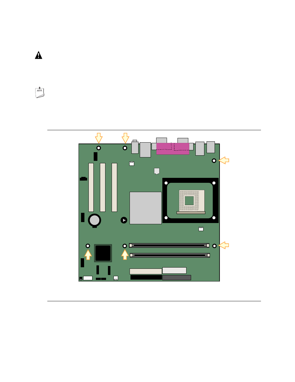 Installing and removing the desktop board, Location of mounting screw holes | Intel D865GVHZ User Manual | Page 25 / 88