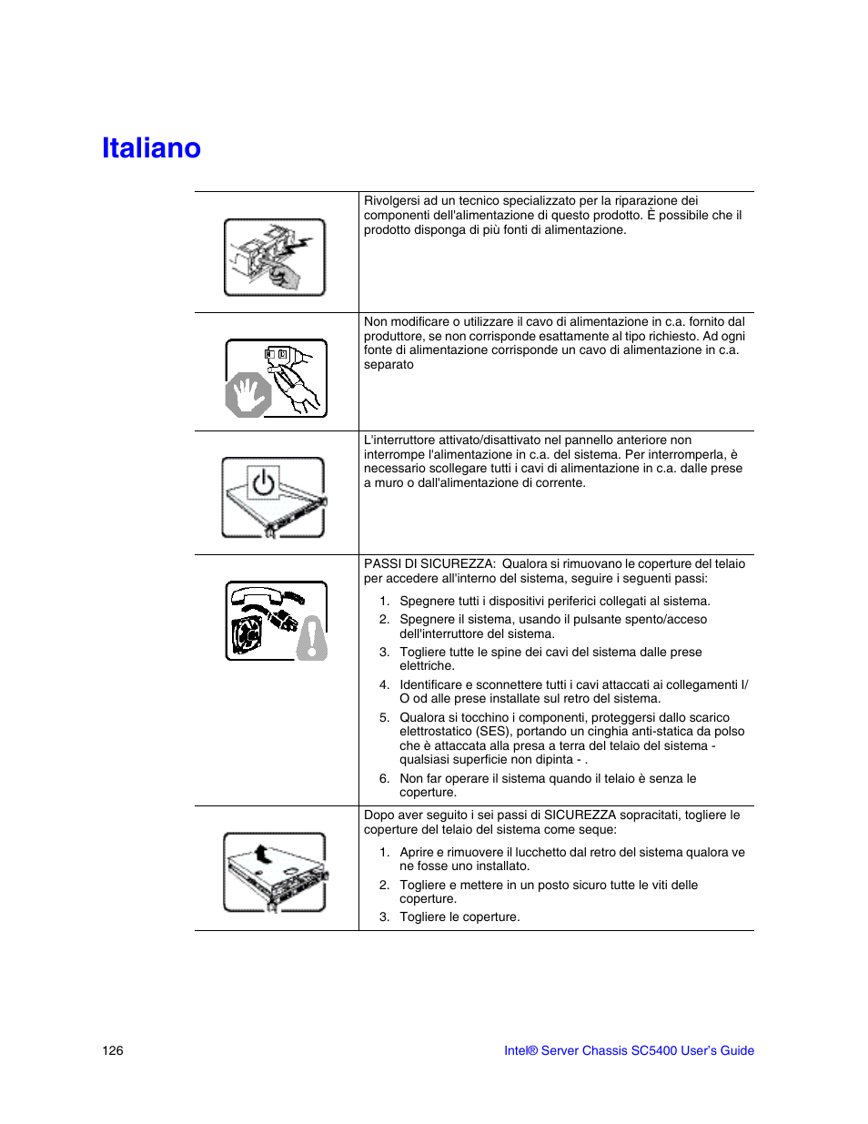Italiano | Intel SC5400 User Manual | Page 106 / 146