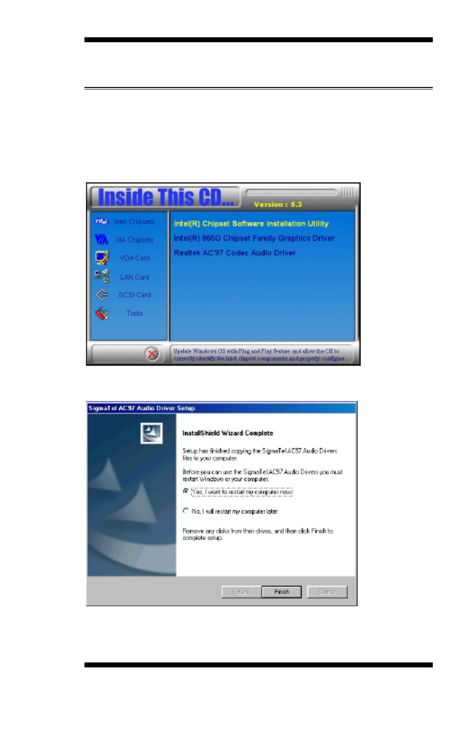 Realtek ac97 codec audio driver installation | Intel 865G User Manual | Page 63 / 64