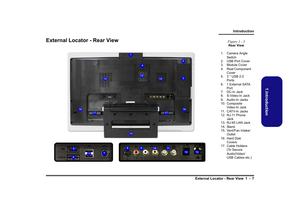 External locator - rear view, External locator - rear view -7, Int roduc tion | Intel LV19C Series User Manual | Page 14 / 97