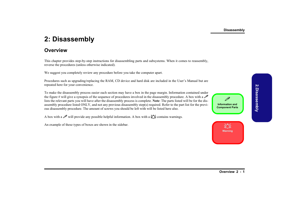 Disassembly, Overview, Disassembly -1 | Overview -1 | Intel LV19C Series User Manual | Page 20 / 97