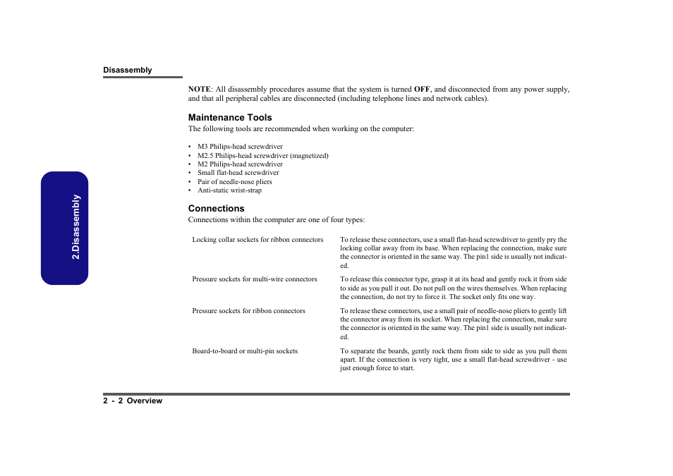 Maintenance tools, Connections, Maintenance tools -2 connections -2 | Intel LV19C Series User Manual | Page 21 / 97