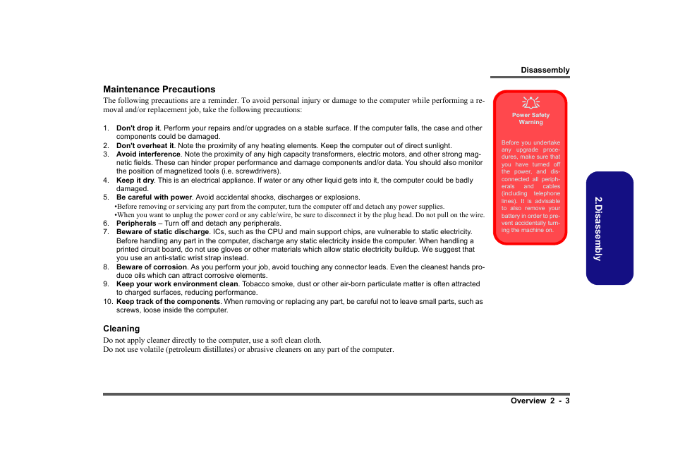 Maintenance precautions, Cleaning, Maintenance precautions -3 | Intel LV19C Series User Manual | Page 22 / 97