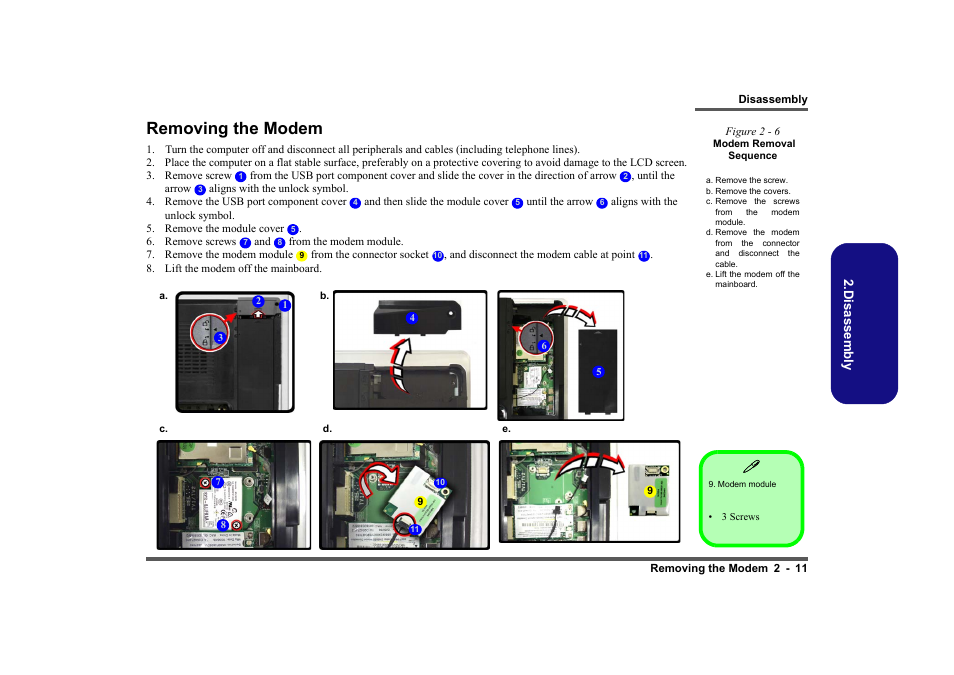 Removing the modem, Removing the modem -11 | Intel LV19C Series User Manual | Page 30 / 97
