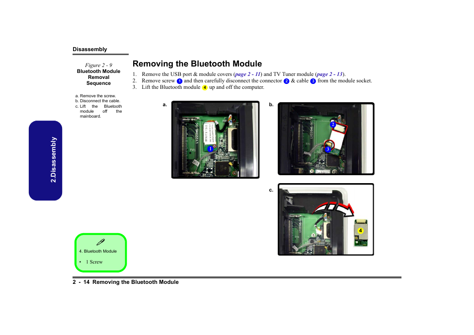 Removing the bluetooth module, Removing the bluetooth module -14 | Intel LV19C Series User Manual | Page 33 / 97