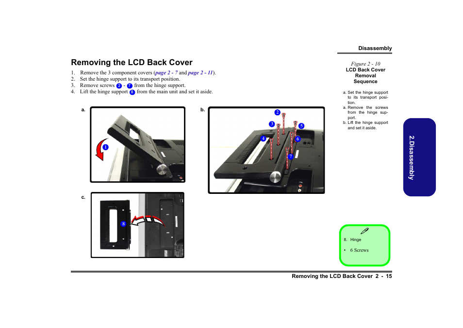 Removing the lcd back cover, Removing the lcd back cover -15 | Intel LV19C Series User Manual | Page 34 / 97