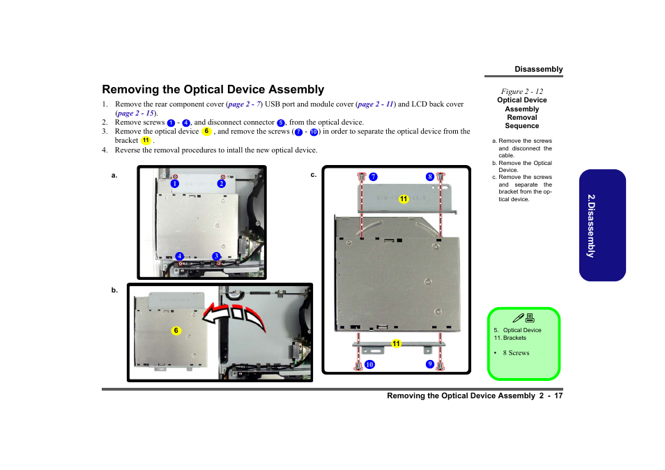 Removing the optical device assembly, Removing the optical device assembly -17 | Intel LV19C Series User Manual | Page 36 / 97