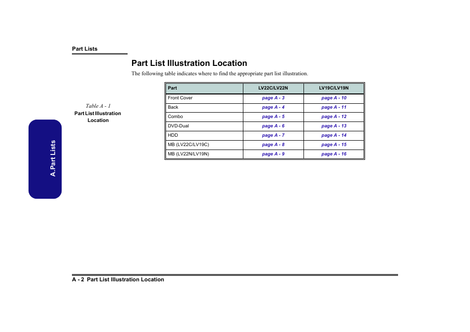 Part list illustration location | Intel LV19C Series User Manual | Page 39 / 97