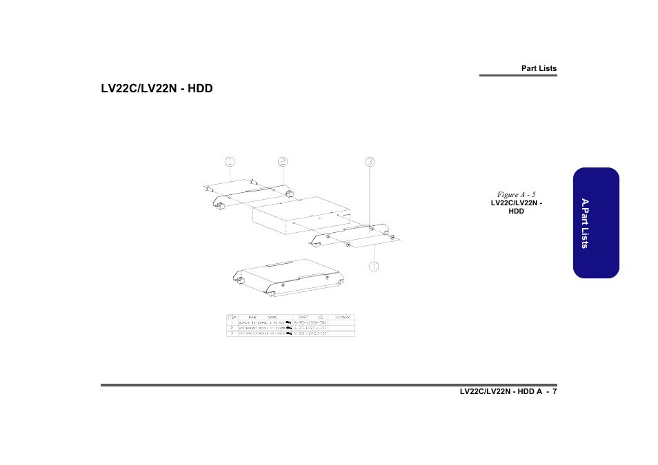 Lv22c/lv22n - hdd, Figure a - 5 lv22c/lv22n - hdd, A.part lists | Intel LV19C Series User Manual | Page 44 / 97