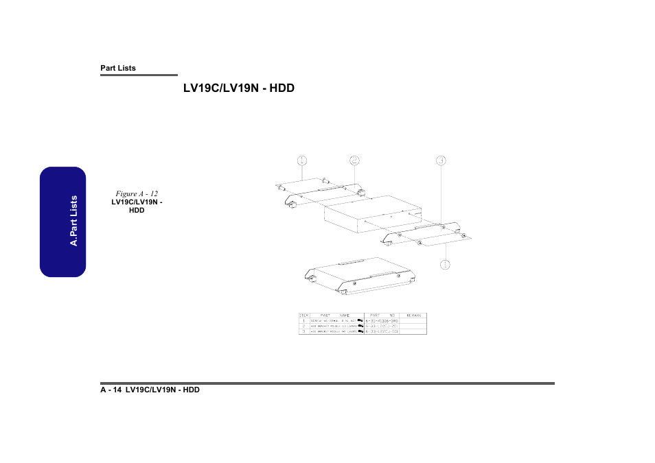 Lv19c/lv19n - hdd, Figure a - 12 lv19c/lv19n - hdd, A.part lists | Intel LV19C Series User Manual | Page 51 / 97