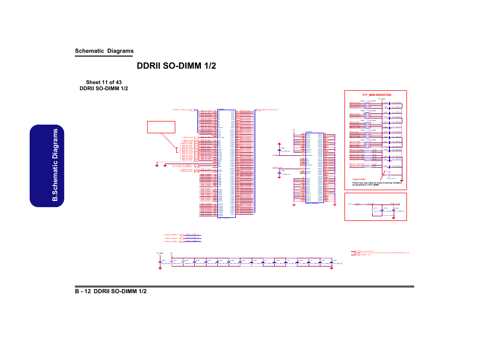 Ddrii so-dimm 1/2, Sheet 11 of 43 ddrii so-dimm 1/2, So-dimm 0 | B.schematic diagrams, Schematic diagrams b - 12 ddrii so-dimm 1/2 | Intel LV19C Series User Manual | Page 65 / 97