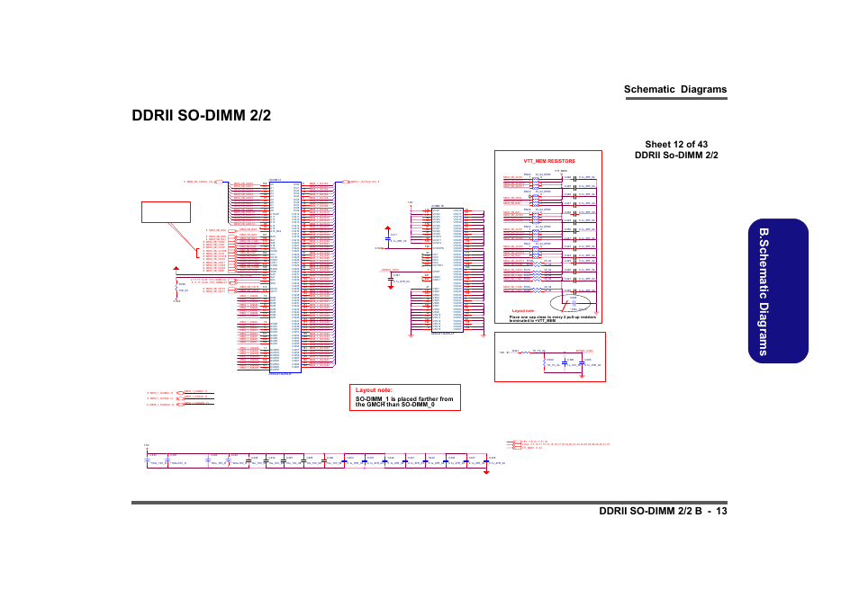 Ddrii so-dimm 2/2, Sheet 12 of 43 ddrii so-dimm 2/2, So-dimm 1 | B.sch em atic d iag rams, Schematic diagrams ddrii so-dimm 2/2 b - 13 | Intel LV19C Series User Manual | Page 66 / 97