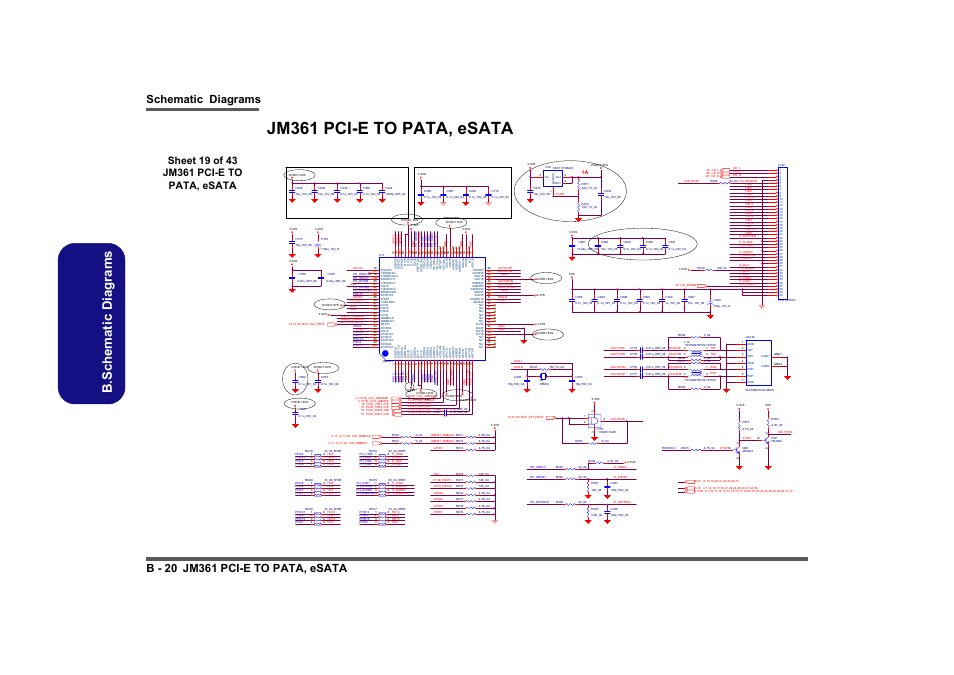 Jm361 pci-e to pata, esata, Sheet 19 of 43 jm361 pci-e to pata, esata, Jmb363 | B.schematic diagrams, Esata | Intel LV19C Series User Manual | Page 73 / 97