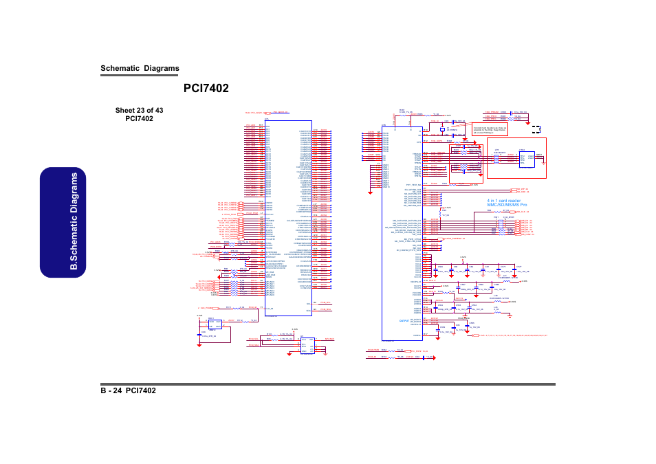Pci7402, Sheet 23 of 43 pci7402, B.schematic diagrams | 4 in 1 card reader mmc/sd/ms/ms pro | Intel LV19C Series User Manual | Page 77 / 97