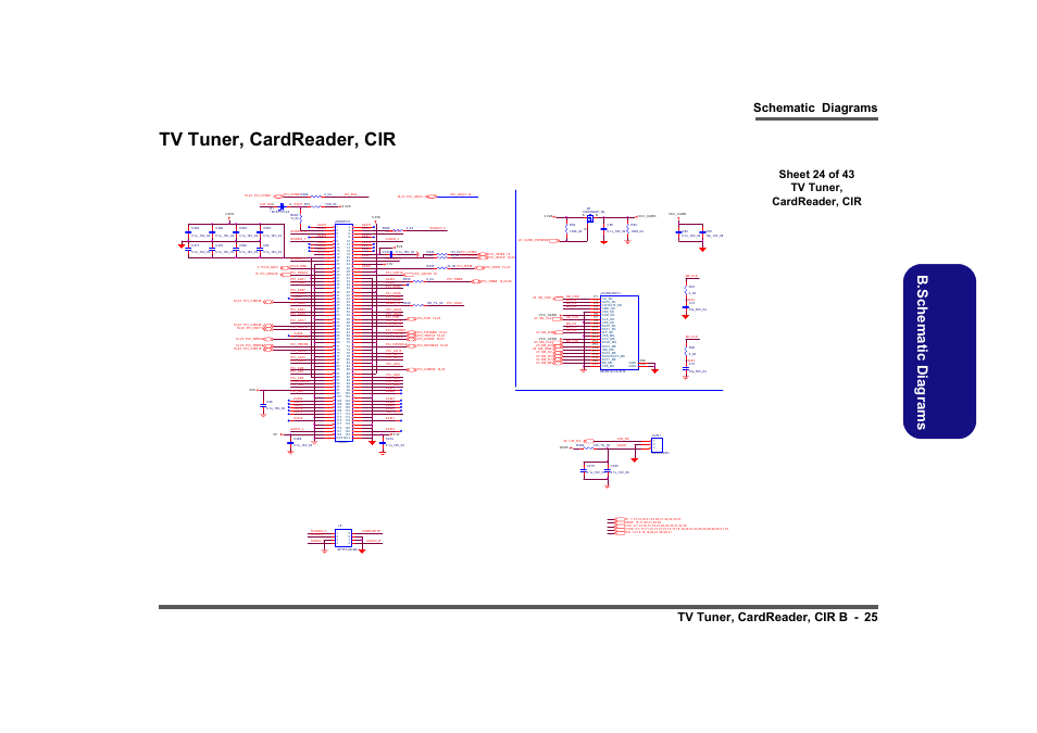 Tv tuner, cardreader, cir, Sheet 24 of 43 tv tuner, cardreader, cir, B.sch em atic d iag rams | Card reader power, 4 in 1 socket sd/mmc/ms/ms pro, Video connector, For tv-tuner | Intel LV19C Series User Manual | Page 78 / 97