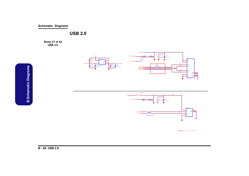 Usb 2.0, Sheet 27 of 43 usb 2.0, B.schematic diagrams | Schematic diagrams b - 28 usb 2.0, Usb 2.0 9, Usb 2.0 0,1 | Intel LV19C Series User Manual | Page 81 / 97