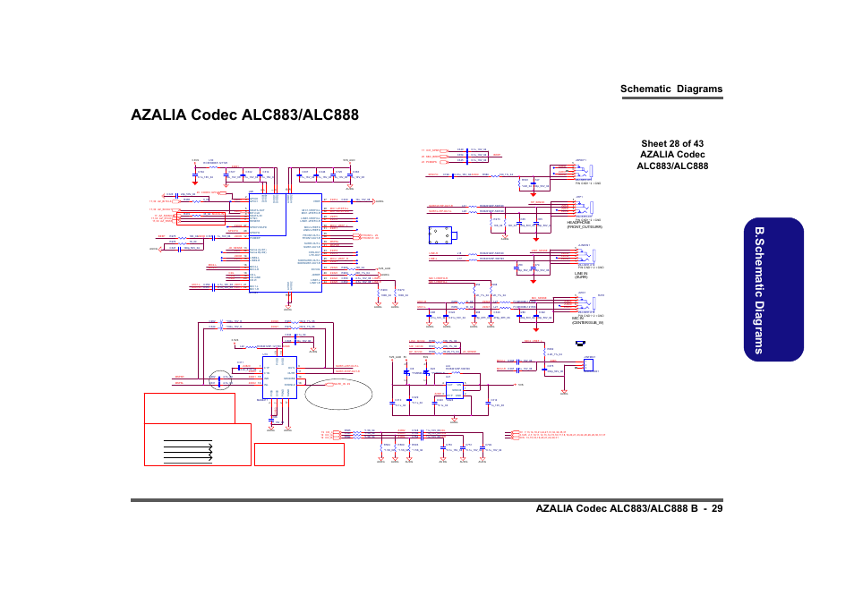 Azalia codec alc883/alc888, Sheet 28 of 43 azalia codec alc883/alc888, B.sch em atic d iag rams | Pink, Green, Black, Blue | Intel LV19C Series User Manual | Page 82 / 97