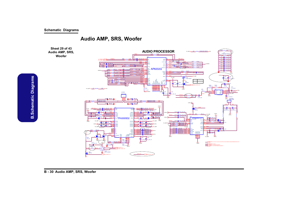 Audio amp, srs, woofer, Sheet 29 of 43 audio amp, srs, woofer, B.schematic diagrams | Schematic diagrams b - 30 audio amp, srs, woofer, Audio processor, Ap8202q | Intel LV19C Series User Manual | Page 83 / 97