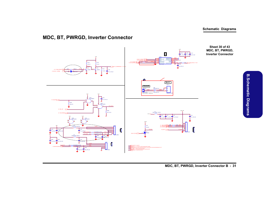 Mdc, bt, pwrgd, inverter connector, Sheet 30 of 43 mdc, bt, pwrgd, inverter connector, B.sch em atic d iag rams | Usb bluetooth, Alazia mdc, Inverter connector, Vcore pwrgd | Intel LV19C Series User Manual | Page 84 / 97
