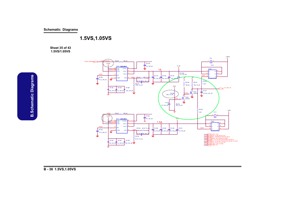 5vs,1.05vs, Sheet 35 of 43 1.5vs/1.05vs, B.schematic diagrams | Intel LV19C Series User Manual | Page 89 / 97