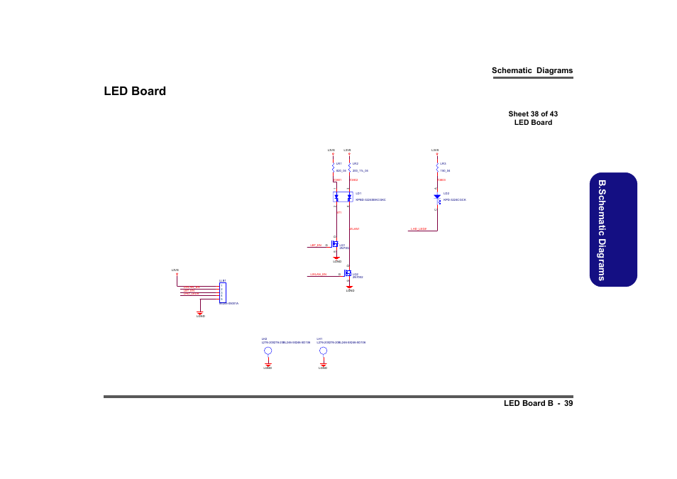 Led board, Sheet 38 of 43 led board, B.sch em atic d iag rams | Schematic diagrams led board b - 39 | Intel LV19C Series User Manual | Page 92 / 97