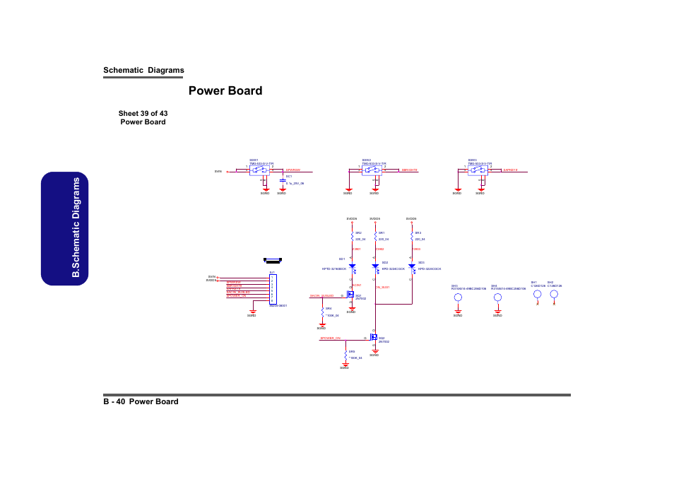 Power board, Sheet 39 of 43 power board, B.schematic diagrams | Schematic diagrams b - 40 power board | Intel LV19C Series User Manual | Page 93 / 97