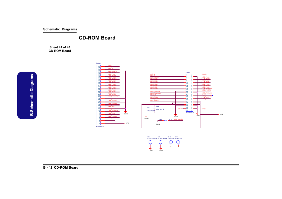 Cd-rom board, Sheet 41 of 43 cd-rom board, Cdrom board | B.schematic diagrams, Schematic diagrams b - 42 cd-rom board | Intel LV19C Series User Manual | Page 95 / 97