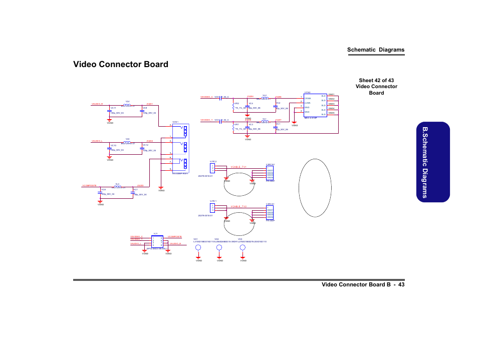 Video connector board, Sheet 42 of 43 video connector board, Audio r(red) | Tv antenna, Video in, Audio l(white), B.sch em atic d iag rams, Composite(yellow), Schematic diagrams video connector board b - 43 | Intel LV19C Series User Manual | Page 96 / 97