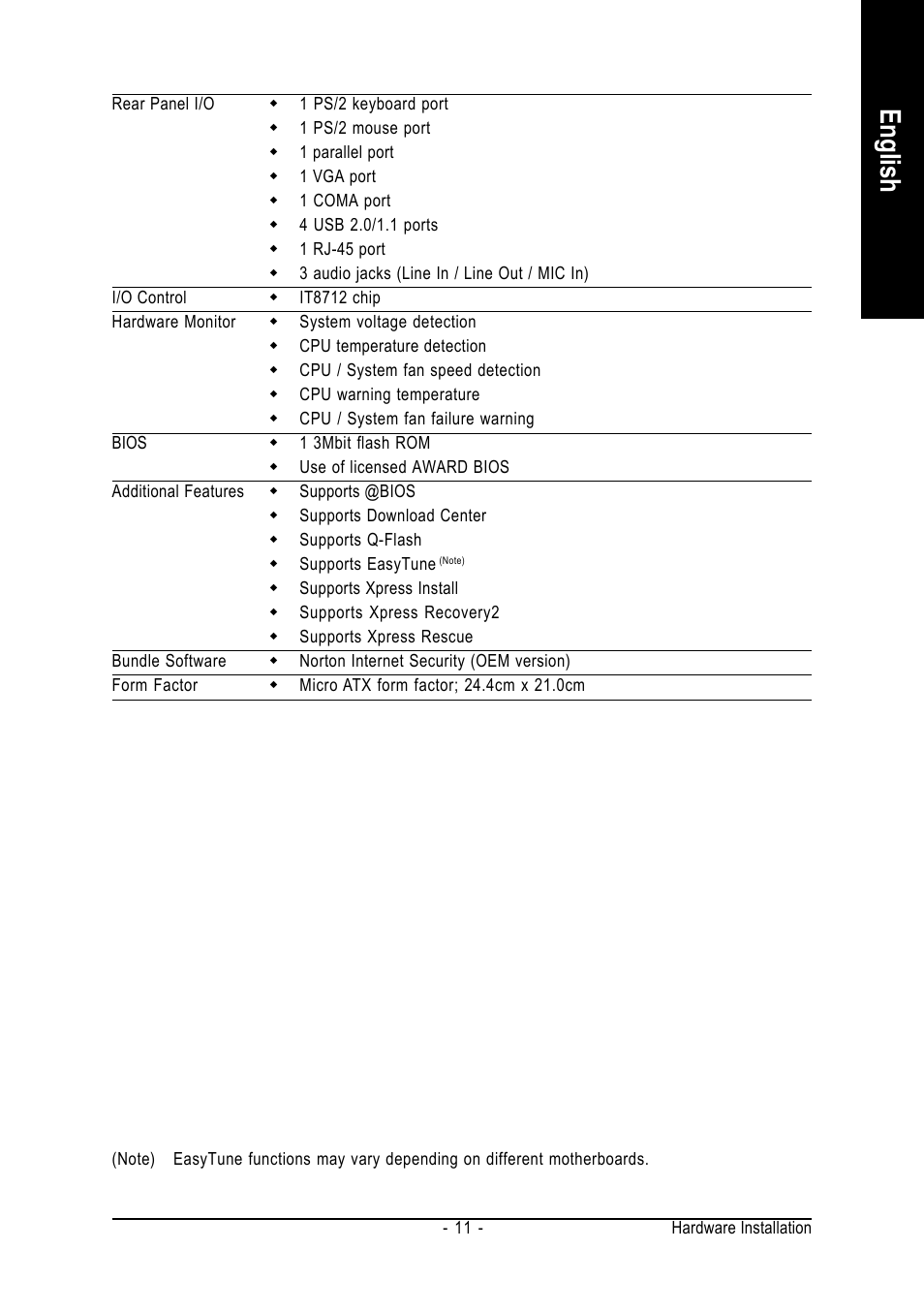 English | Intel Pentium 4 Processor Motherboard GA-8I865GME User Manual | Page 11 / 72