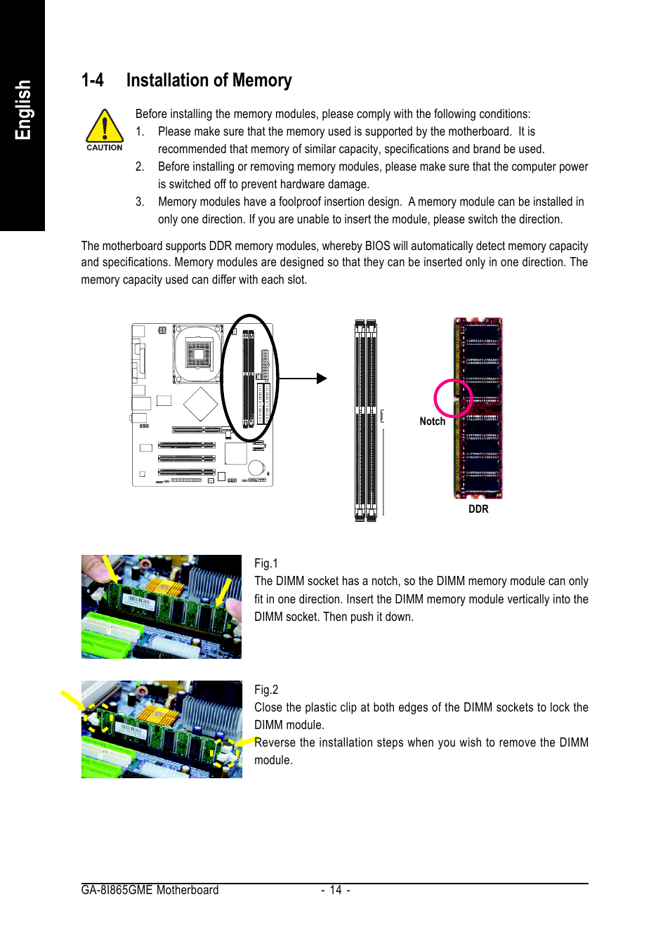 English | Intel Pentium 4 Processor Motherboard GA-8I865GME User Manual | Page 14 / 72