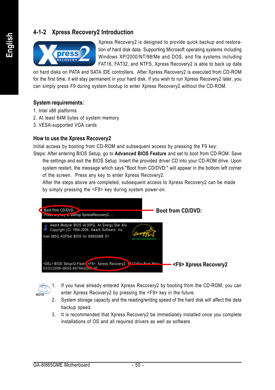 English, 1-2 xpress recovery2 introduction | Intel Pentium 4 Processor Motherboard GA-8I865GME User Manual | Page 50 / 72