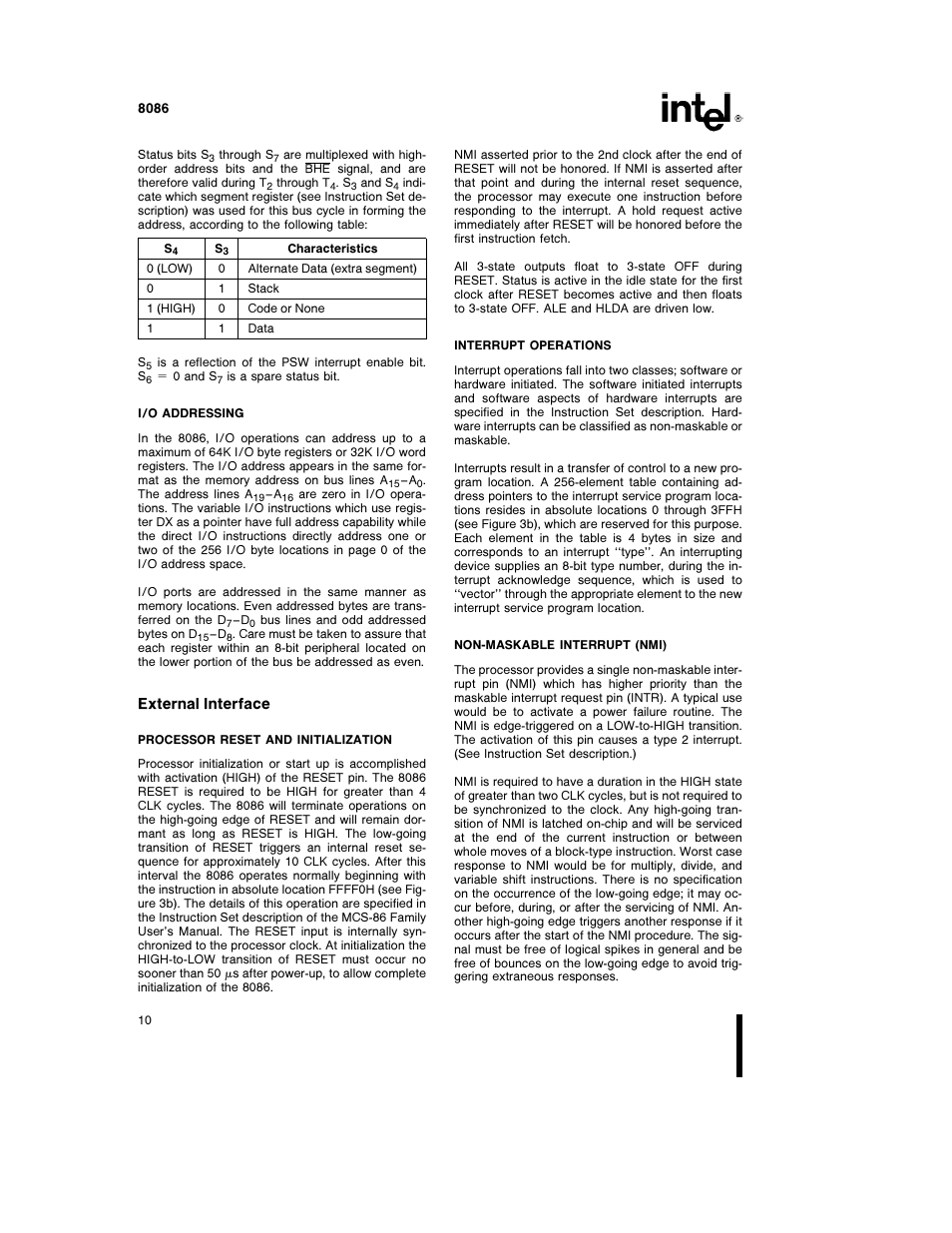 External interface | Intel 8086-1 User Manual | Page 10 / 30