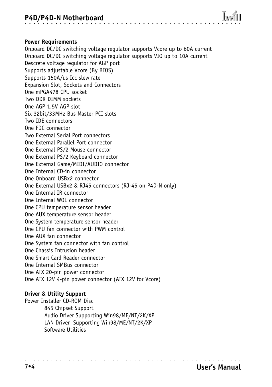 P4d/p4d-n motherboard, User’s manual | Intel IWILL P4D-N User Manual | Page 102 / 104