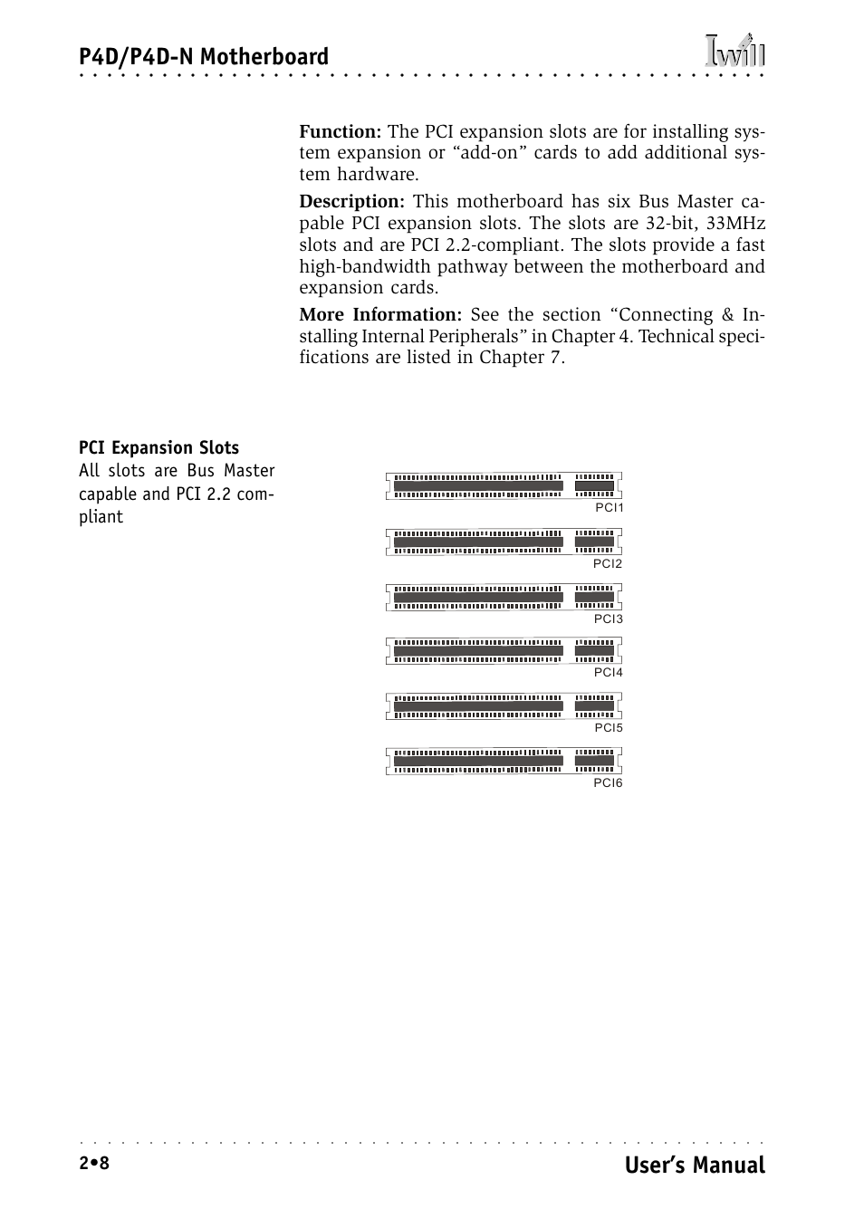 P4d/p4d-n motherboard, User’s manual | Intel IWILL P4D-N User Manual | Page 22 / 104