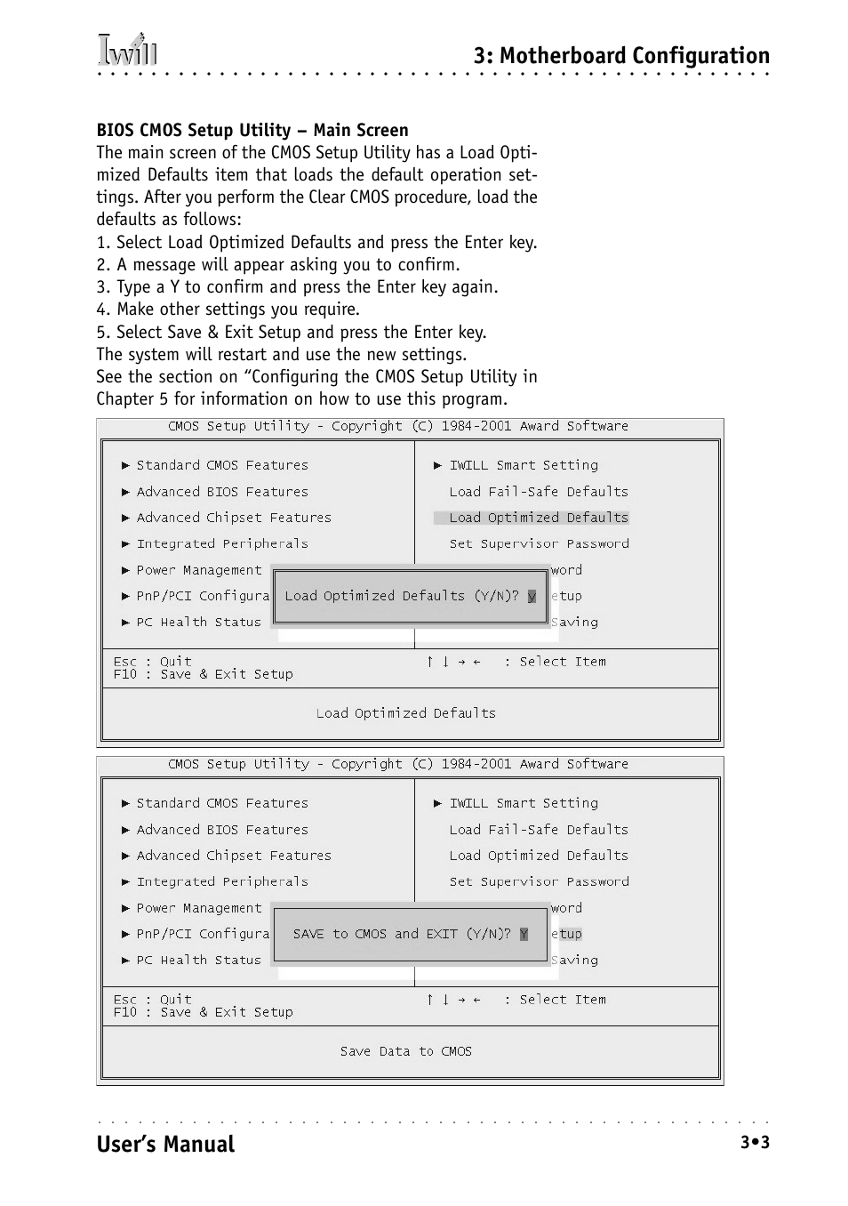 Motherboard configuration, User’s manual | Intel IWILL P4D-N User Manual | Page 39 / 104