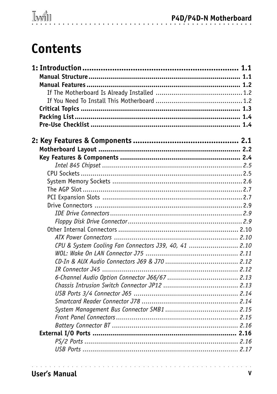 Intel IWILL P4D-N User Manual | Page 5 / 104