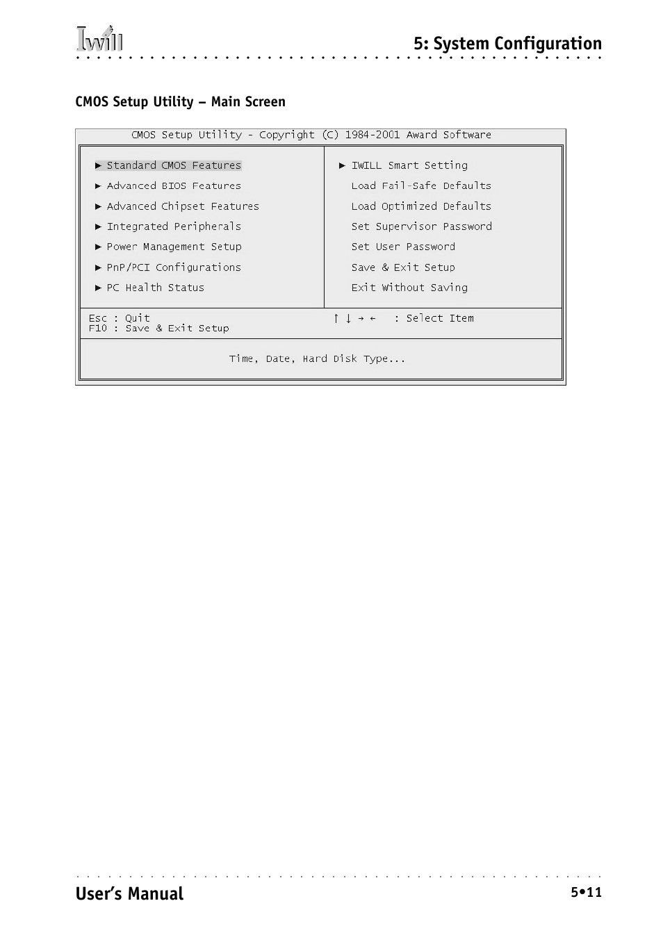 System configuration, User’s manual, Cmos setup utility – main screen | Intel IWILL P4D-N User Manual | Page 69 / 104