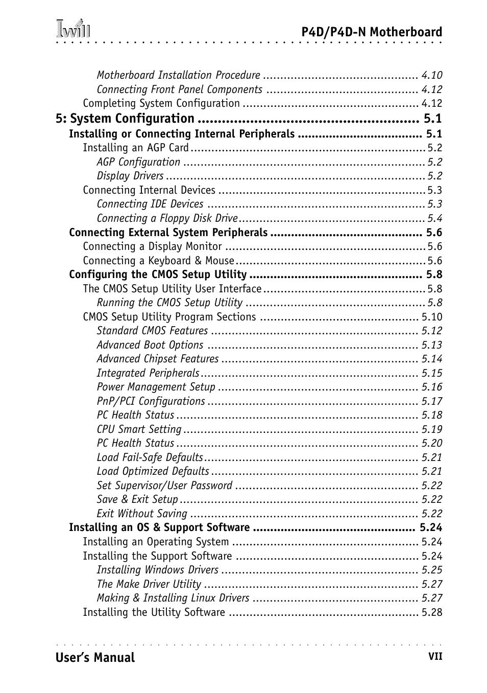 P4d/p4d-n motherboard, User’s manual, System configuration | Intel IWILL P4D-N User Manual | Page 7 / 104
