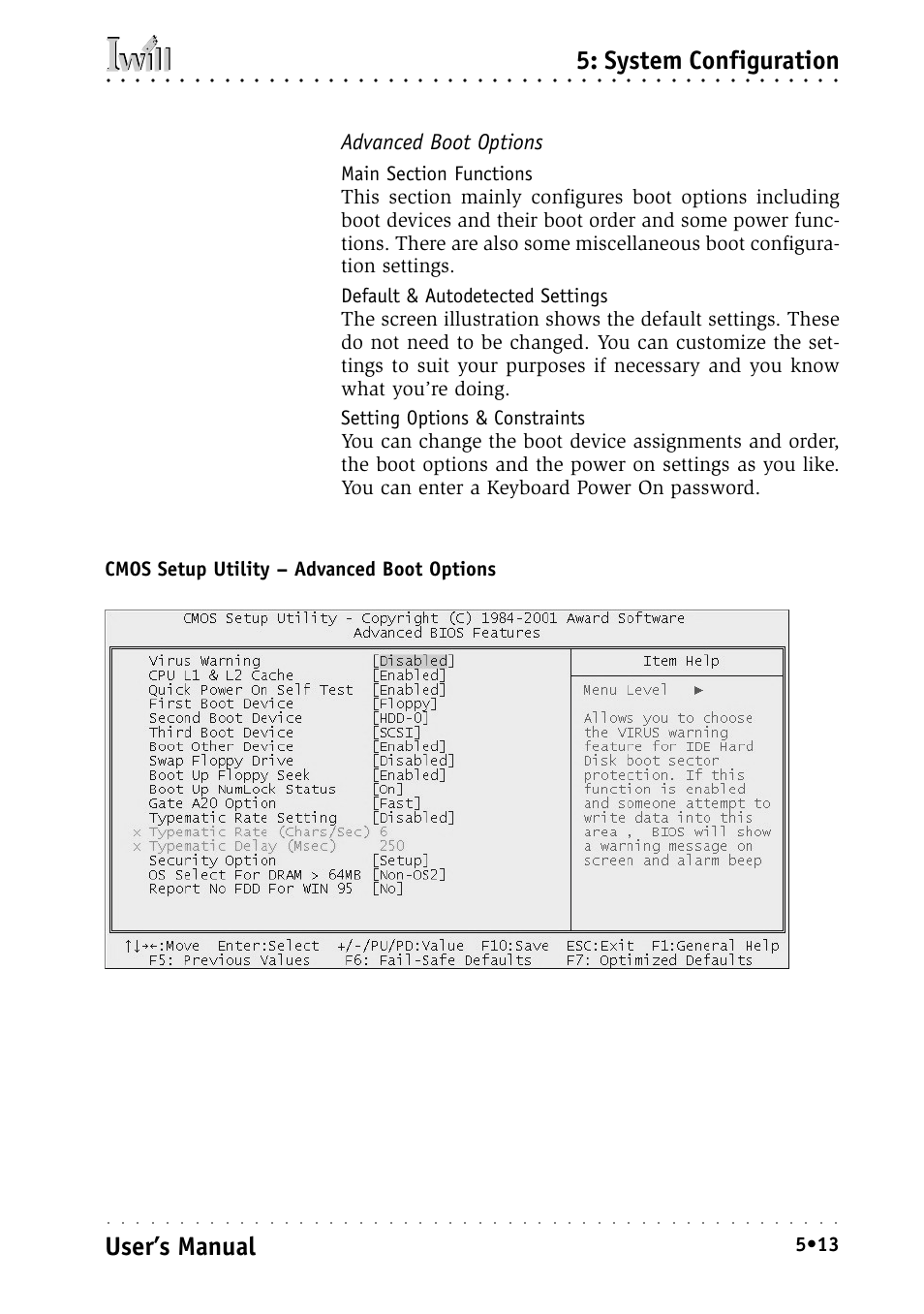 Advanced boot options, System configuration, User’s manual | Intel IWILL P4D-N User Manual | Page 71 / 104