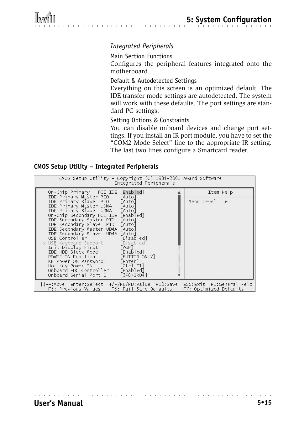 Integrated peripherals, System configuration, User’s manual | Intel IWILL P4D-N User Manual | Page 73 / 104