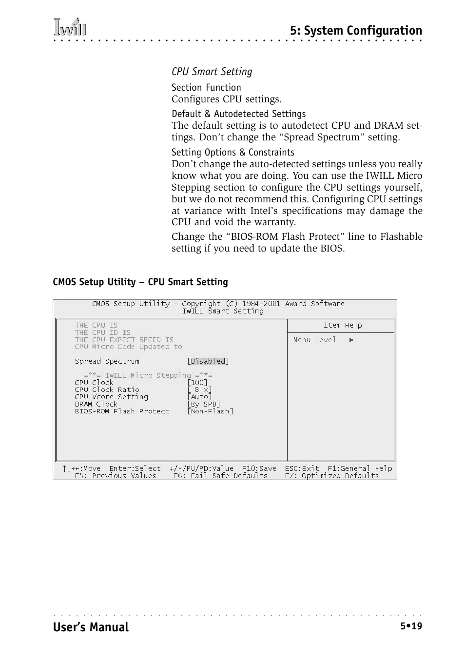 Cpu smart setting, System configuration, User’s manual | Intel IWILL P4D-N User Manual | Page 77 / 104