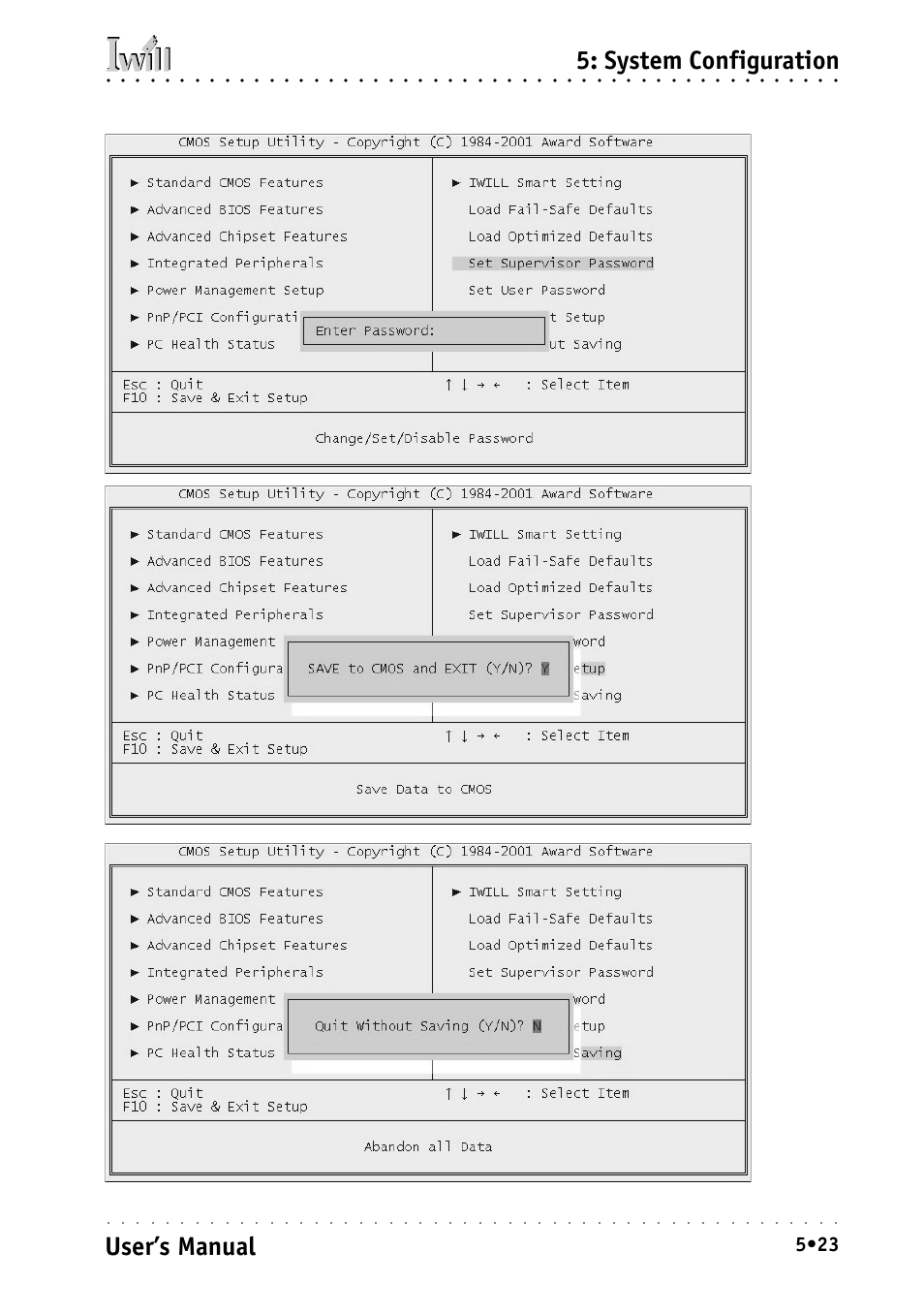 System configuration, User’s manual | Intel IWILL P4D-N User Manual | Page 81 / 104